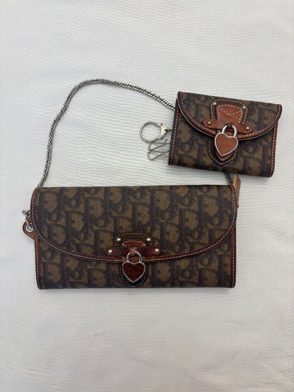 Vintage Dior Romantique Trotter Heart Wallet w/ Chain & Matching Key Case